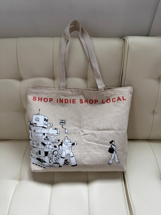 Handbags - Limited edition Shop Indie Shop Local independent bookstore robot read tote bag